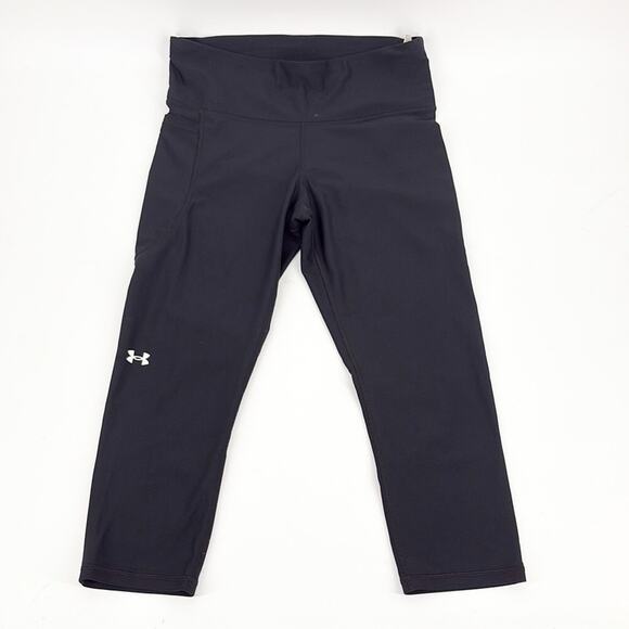 Under Armour Heatgear Women’s Black Cropped Compression Leggings Side Pocket M - Picture 1 of 11